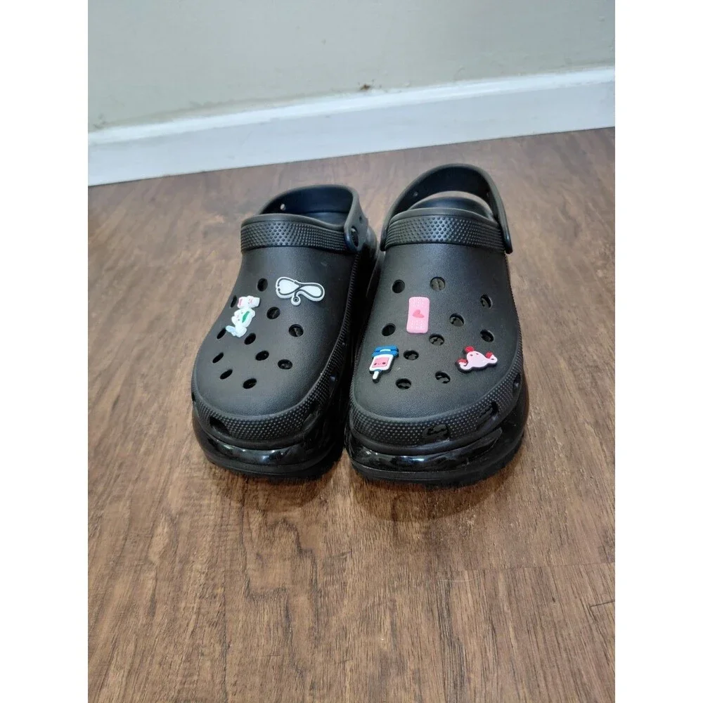CROCS Black Mega Crush Rebel Clogs Black M8 W10 SANDALS PLATFORM